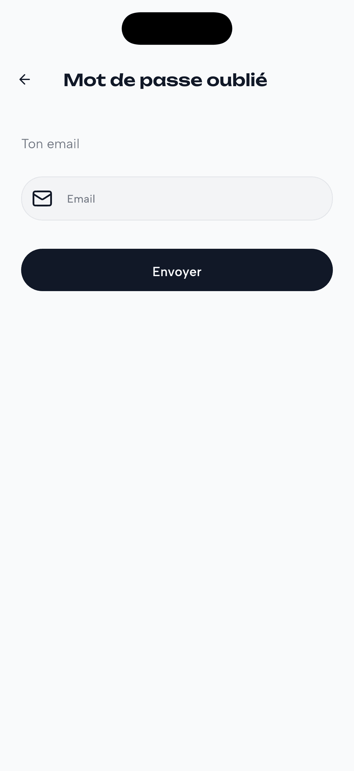 Écran Mot de passe oublié de l’application Komi